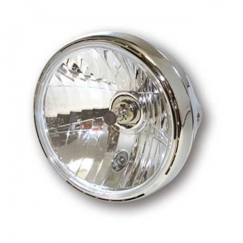 Reno II 7" H4 headlamp. With halo ring. Chrome