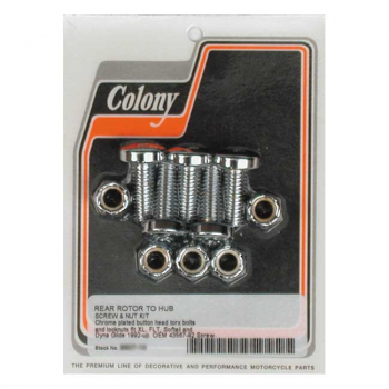 Colony, rear brake rotor bolt & nut kit. Chrome Torx