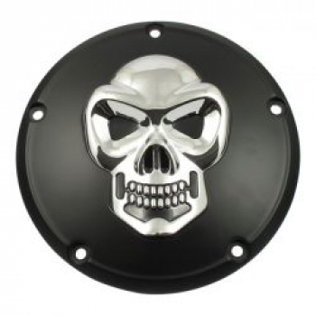 Skull derby cover 3-hole. Black & chrome