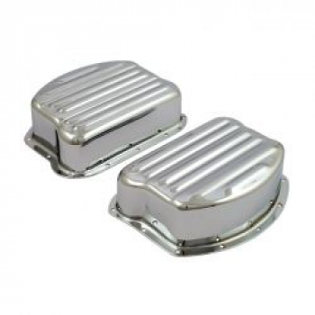 Paughco, rocker covers. Ribbed style steel. Chrome