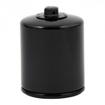 K&N, spin-on oil filter with top nut. Black