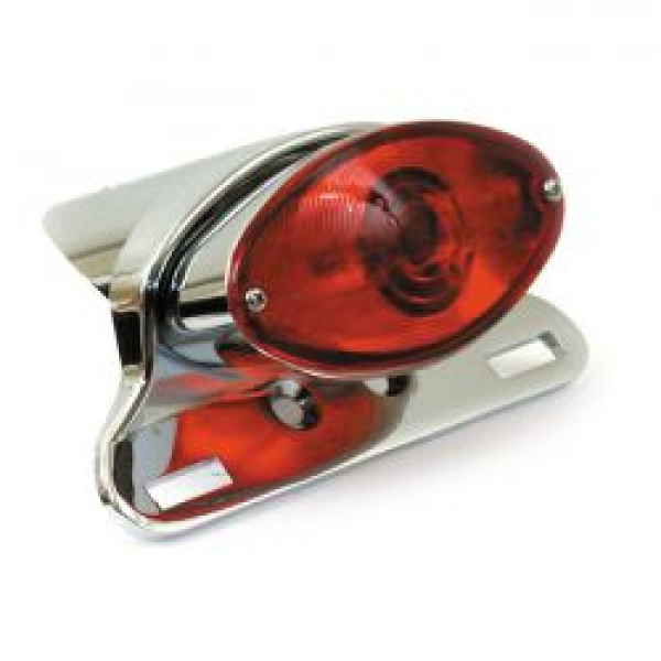 Cateye taillight. Die-cast housing w/bracket. Chrome