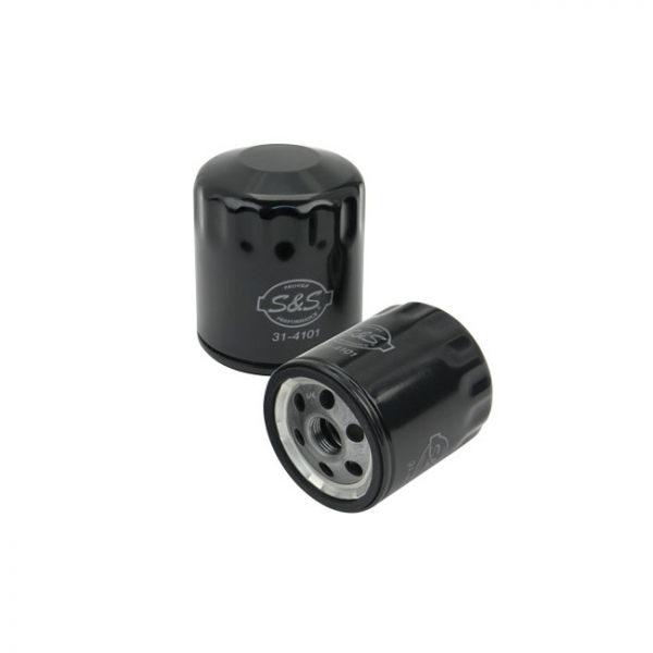 S&S, spin-on oil filter. Black