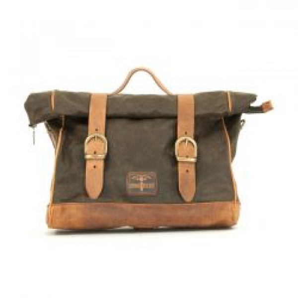 Longride, 'Old Chopper' waxed cotton saddlebag. Khaki