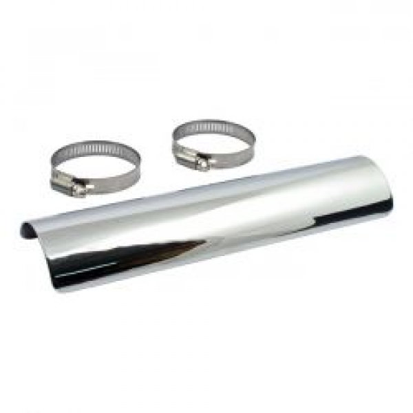 Universal smooth heat shield 10" long chrome