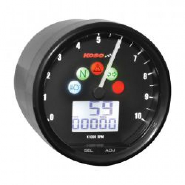 KOSO, D64 multifunctional speedo/tachometer. Black