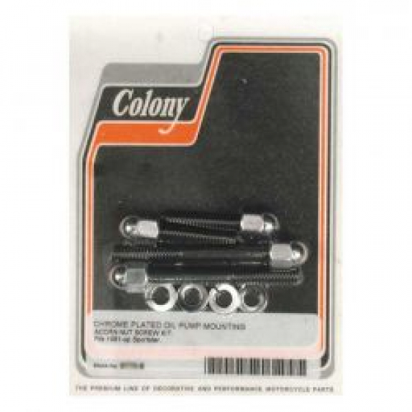 Colony, oil pump mount kit. Chrome acorn