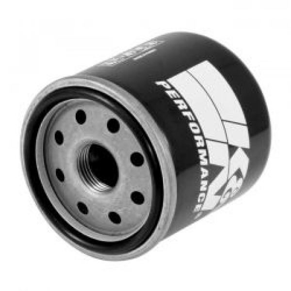 K&N, spin-on oil filter, with top nut. Black